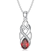AOBOCO 925 Sterling Silver Celtic Knot Good Luck Irish Pendant Necklace with 12 Months Birthstone, Christmas Birthday Jewelry Gifts for Women