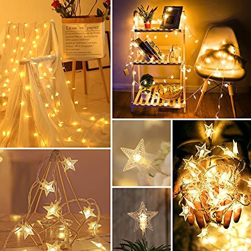 Guirnalda de Luces, Guirnalda Luces Pilas, 6M 40LED Luces Estrellas de Hadas a Pilas, Impermeable 8 Modos Luces LED Pilas con Control Remoto, Luces Cadena para Navidad Decoración Interior Bodas Fiesta