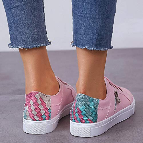 POPNINGKS Athletic Running Walking Shoes for Women Loafers Slip On Flats Espadrilles Shoes Tennis Trainer Sneakers Size 5-9 Pink - Thumbnail 4