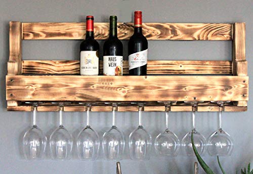 Dekorie Weinregal aus Holz für die Wand - mit Gläserhalter - Geflammt - fertig montiert - Regal für Weinflaschen und… – Bild 3