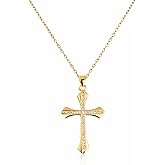 Cross Necklace for Women Dainty Gold Cross Charm Pendant Necklace Women's Non Tarnish Diamond Trendy Thanksgiving Christian Religious Faith Jewelry Gifts