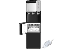 ICEVOKE 3-in-1 Water Cooler Dispenser with Built-in Ice Maker, 3 Temperature Settings of Hot, Cold & Room Water, 27LBS/24H Ice Making, for 3 or 5 Gallon Bottle, Child Safety Lock, Black