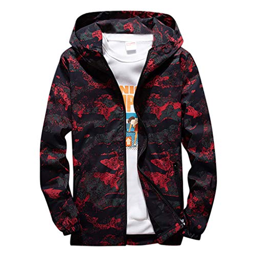 MIS1950s Camouflage Men's Hooded Lightweight Windbreaker Jacket Softshell Thin Coat Plus Size