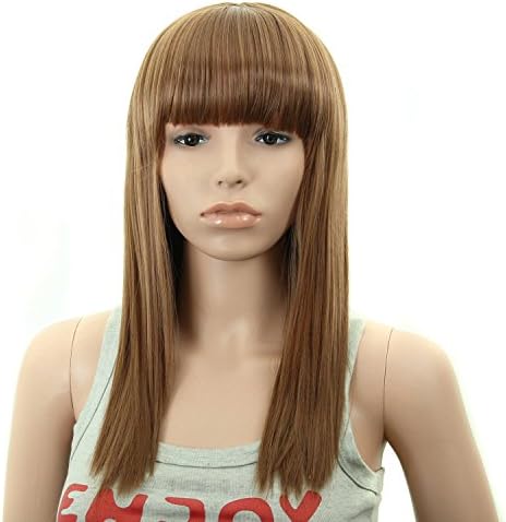 Long Straight Women's Full Hair Girl Cosplay Costume Wig Flat Bangs (Flaxen)