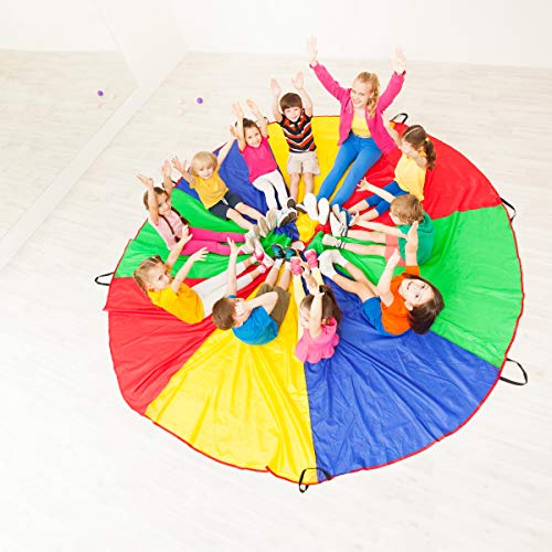 Hey!Play! Activity Parachute-Large 8 Foot Colorful Kids Canopy with 8 Handles-Indoor Outdoor Play Equipment for Playground, Backyard, Or Gym Class - Thumbnail 5