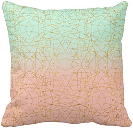 Pink Mint Green Ombre Gold Glitter Geometric Throw Pillow Case