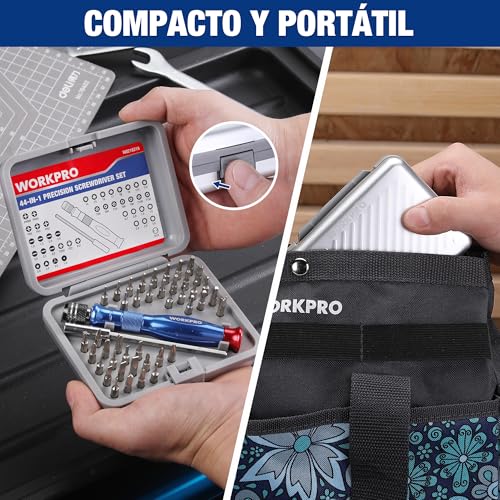 WORKPRO 44 in 1 Precision Screwdriver Set | Kit with 42 S2 Tips and Aluminium Case, for Electronics, Phones, PC and Watches