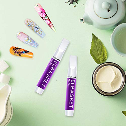Nail Glue for Acrylic Nails - 10Pcs Adhesive Super Bond for Fake Nails Tips ECBASKET Professional Nail Glue for Artifical False Nails Long Lasting 0.07oz/pcs