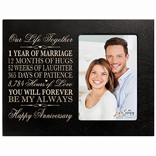 One year anniversary gift her him couple Custom Engraved 1st year wedding celebration for husband wife girlfriend boyfriend photo frame holds 4x6 photo by LifeSong Milestones (black)