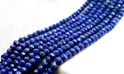 1 STRAND NATURAL LAPIZ LAZULI GEMSTONE FACETED RONDELLE LOOSE BEADS 3-4MM 13.5-14" LONG