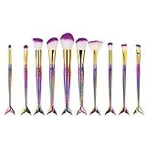 Doinshop Novelty Mermaid Handle Makeup Brush Set Professional Face Eye Shadow Eyeliner Foundation Blush Lip Makeup Brushes Powder Liquid Cream Cosmetics Blending Brush Tool (PACK 10)