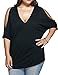 Womens Plus Size Cut Out Sleeve T-shirt Plunge V Neck Casual Tee Tops 3XL Black