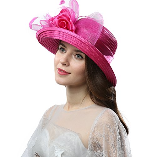 Janey&Rubbins Women Kentucky Derby Church Wedding Fascinators Cloche Bucket Bowler Hat (Fuschia)