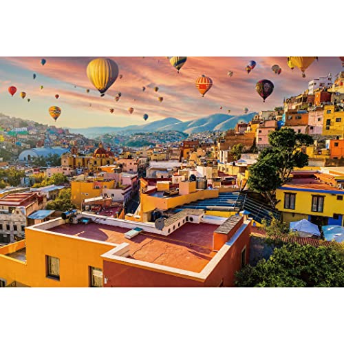Lavievert Jigsaw Puzzle 1000 Piece Puzzle for Adults and Kids - Village Under The Setting Sun, Hot Air Balloons
