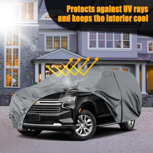 Car Cover Custom Fit for 2000-2026 GMC Yukon Accessories, Waterproof All Weather Full Exterior Cover with Door Zipper & Windproof Straps for Rain Dust Hail UV Protection