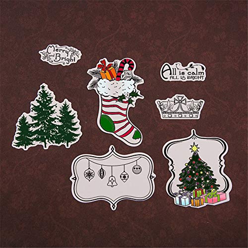 Merry Christmas Christmas Tree Socks Gifts Baubles Clear Stamps for Christmas Cards Making Decoration and Scrapbooking Rubber Stamps for Craft