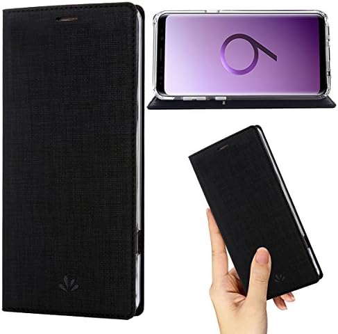 DLHLLC Galaxy S9 Plus Case,Premium Flip Leather Wallet Case Stand Kickstand Card Slot Magnetic Full Body Protective Cover Clear TPU Bumper Thin Case for Samsung Galaxy S9 Plus (Black, S9 Plus)