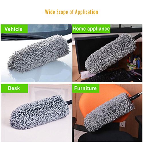 Lecone Car Duster, Multipurpose Microfiber Duster with Long Unbreakable Extendable Handle, Lint Free Vehicle Cleaning Kit for Interior & Exterior Use
