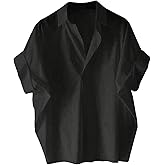 winkbay Women's Summer Collar V Neck Blouse Dressy Casual Short Sleeve Loose Shirts Work Office Tops