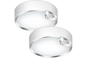 TOOWELL Motion Sensor Ceiling Light Battery Operated Indoor LED Ceiling Lights for Closet Hallway Pantry Laundry Stairs Garage Bathroom Shower Porch Shed Wall 400LM Motion Activated Light - 2 Pack