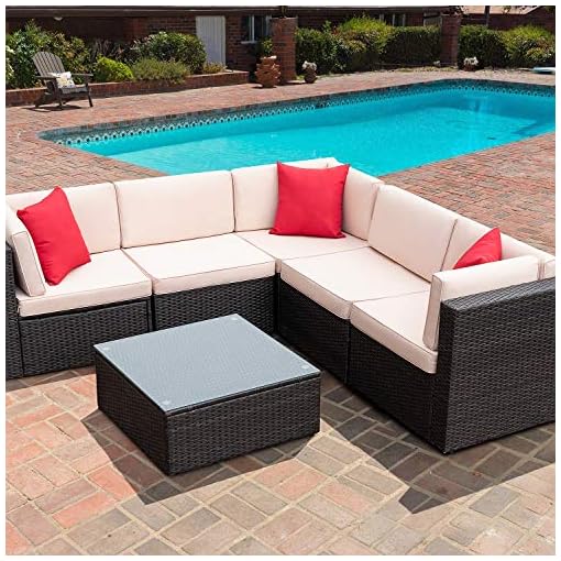 Furniwell 6 Pieces Patio Furniture Sectional Set Outdoor Wicker Rattan