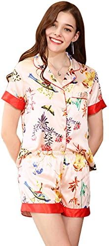 CUKKE Womens Sleepwear Pajama Sets Short Sleeve and Shorts Comfort Fit Top(S,Pink)