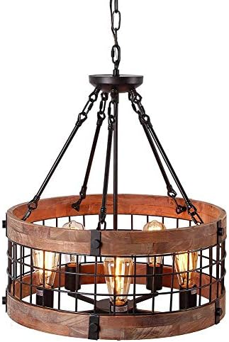 Retro Chandelier Vintage Country Style Wooden Cage Hanging Pendant Ceiling Light Fixture 5 Lamp Holder