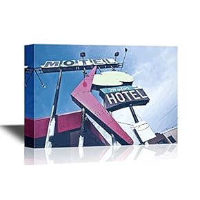 Canvas Wall Art - Old Motel Sign on Route 66, USA - Gallery Wrap Modern Home Art | Ready to Hang - 12x18 inches