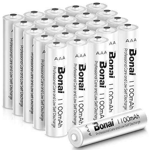 BONAI 1100 mAh Ni-MH AAA Rechargeable Batteries, 1200 Cycles, 1.2 V High Capacity AAA Rechargeable Pre-Charged Batteries, Low Self-Discharge (24 Pieces)
