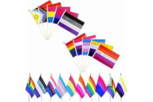 XCFH Pride Rainbow Small Stick Flag All Mini Hand Held LGBTQ Flags,20 Pack,5x8 Inch