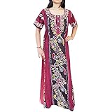Mogul Interior Womens Caftan Maxi Dress Printed Cotton Summer Nightgown L