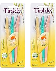 Dorco Tinkle Eyebrow Razor, Hair Trimmer Shaver and Tough Up Tool, Facial Razor with Safety Cover, 6 Razors