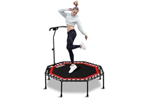 ONETWOFIT 51" Silent Trampoline with Adjustable Handle Bar, Fitness Trampoline Bungee Rebounder Jumping Cardio Trainer Workout for Adults…