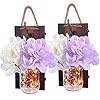 2 Stks van Rustieke muur schansen, Yofuly Vintage Rustieke Houten Home Decor, Smeedijzeren Haken, Zijde Hydrangea en LED…