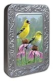 Tree-Free Greetings Noteables Notecards In Reusable Embossed Tin, 12 Card Assortment, Recycled, 4 x 6 Inches, Goldfinch and Coneflowers, Multi Color (76027)