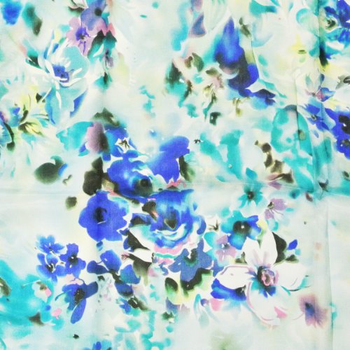 Wrapables Luxurious 100% Charmeuse Silk Long Scarf, Dreamy Blue Flora