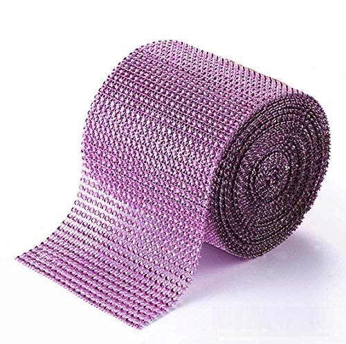 Diamond Rhinestone Mesh Ribbon Supreme Quality Sparkling Bling Wrap Ribbon Bulk DIY Roll for Arts Crafts Party Decorations, Pink, 4.75" x 10 Yards, 24 Row, 1 Roll