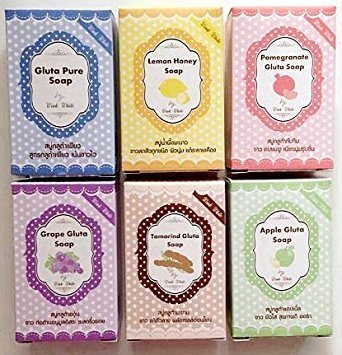 Mixed 6 Formula Apple Lemon Honey Tamarind Grape Pomegranate Gluta Soap Wink White Glutathione 70g (Pack of 6)
