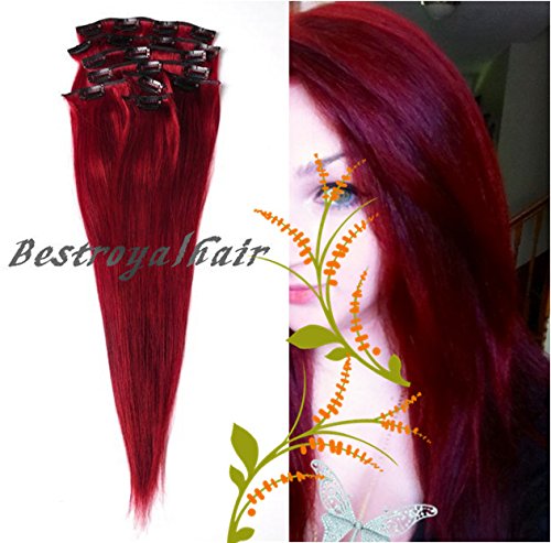 Medium Magenta Color Hair Extension 18 Clips Indian Remy Clip In