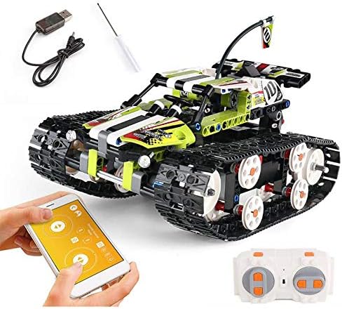 HLKYB 2.4Ghz High Speed DIY Building Blocks Remote Control Car Chargeable Radio Controlled Tank Children's Puzzle Remote Control Toy Car RC Set Birthday for Kids Gift,Green