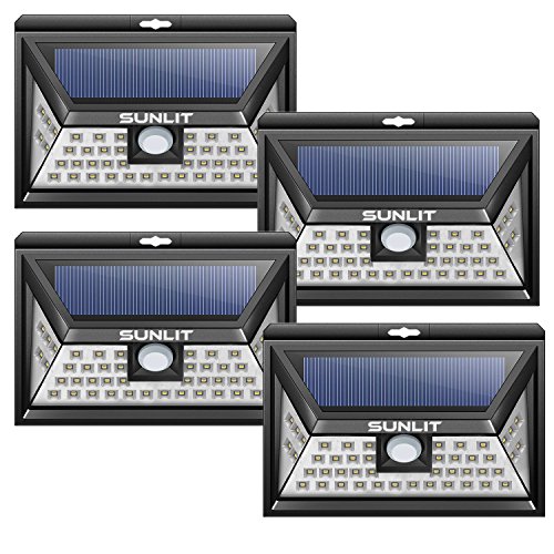 Solar Light Outdoor SUNLIT 46 LED | 5000K White super | Wall mounting, Motion Sensor, Waterproof, Security Lights for Pathway, Porch, Garden, Yard | 4 Pack