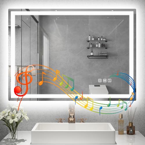 STARLEAD Mirror-LED-Bathroom-with-Lighting and Bluetooth, Anti-fog, 3 Colours Light, Dimmable, Memory, IP44, Tempered Glass, Horizontal/Vertical