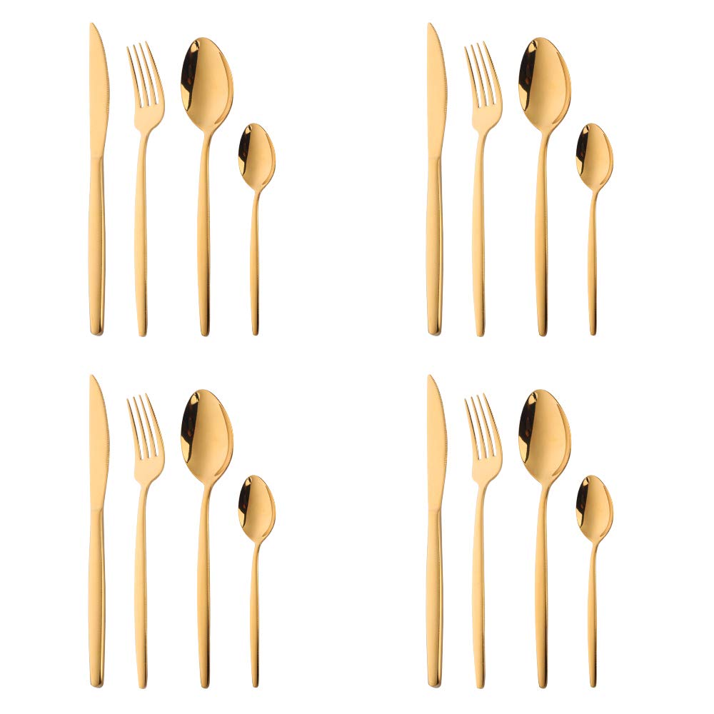BISDARUN Stainless Steel Flatware Unusual Cutlery 4 Set(16-Piece) Service for 4 People Gold Coloured Funky Silverware Dinner Spoons Forks Knives Set for Wedding Party โ image 1