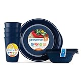 Preserve Everyday Tableware Set: Four Plates, Four Bowls and Four Cups, Midnight Blue
