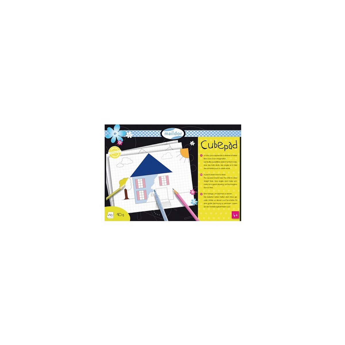 Clairefontaine - Ref 26523C - Squared Learning Paper Pad (Pack of 50 Sheets) - A4 (210 x 297mm) in Size , 5 x 5 Squared Rulings, 90gsm Paper, Includes Examples Sheet, White (Cube)