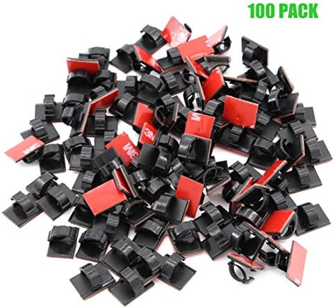 Adhesive Reusable Black Cable Clips 100 Pack – Self Locking Wire Clips Cable Management Wire Holder Drop Cable Clamp Wire Cord - Multi-Purpose in Car, Home, Office and String Lights （Black, 100pcs）