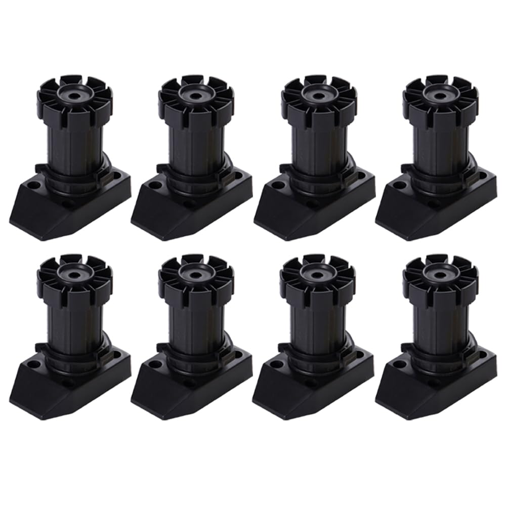 Dajiaxingxing 8 Pcs Cabinet Feet, Adjustable Height 50-70mm Plastic Furniture Cupboard Legs, Black Adjustable Feet, Suitable for Kitchen and Bathroom Cabinets