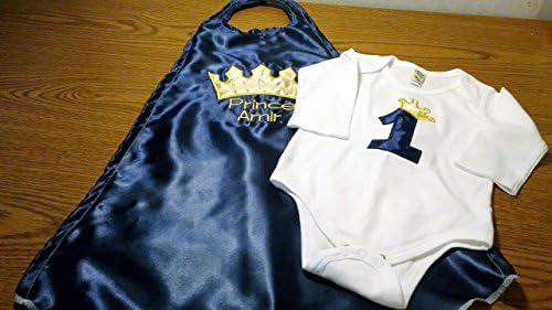 1st 2nd Birthday Smash cake photo prop Prince or King NAVY BLUE gold crown onesie cape crown