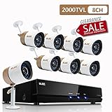 ELEC Surveillance System,1080N 8CH-8CAM HD 2000TVL CCTV In& Outdoor Home Video Security Camera System DVR Kit with 8pcs Weatherproof 65ft Night Vision Bullet Cameras Remote Acc