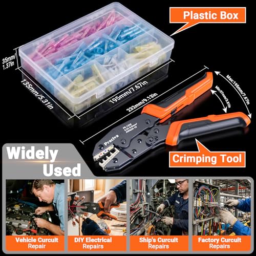 Preciva Crimping Pliers with 180 Heat Shrink Connectors (0.25-6 mm²), Crimp Connector Crimping Tool for Circuit Maintenance and Workshop Inserts